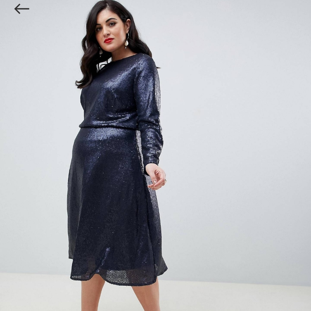 Plus long sleeve fit and flare sequin midi dress
